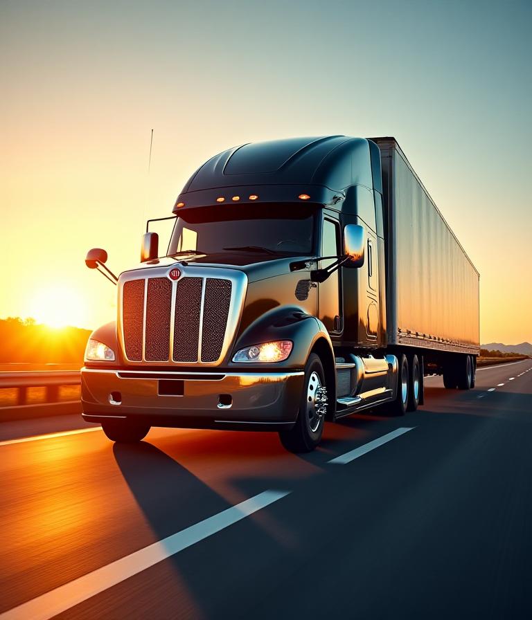 Heavy duty transport vehicle moving on highway