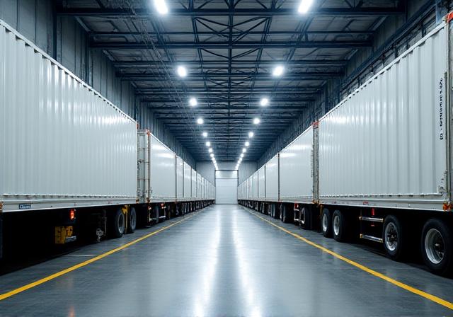 Full truckload cargo being loaded in warehouse